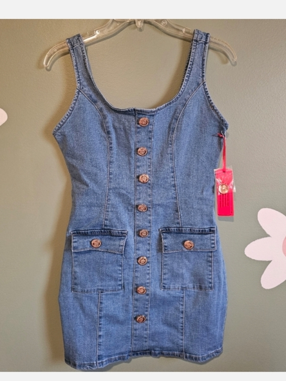 Roma Sleeveless Button-Front Denim Bodycon Dress, NWT - Picture 2 of 3
